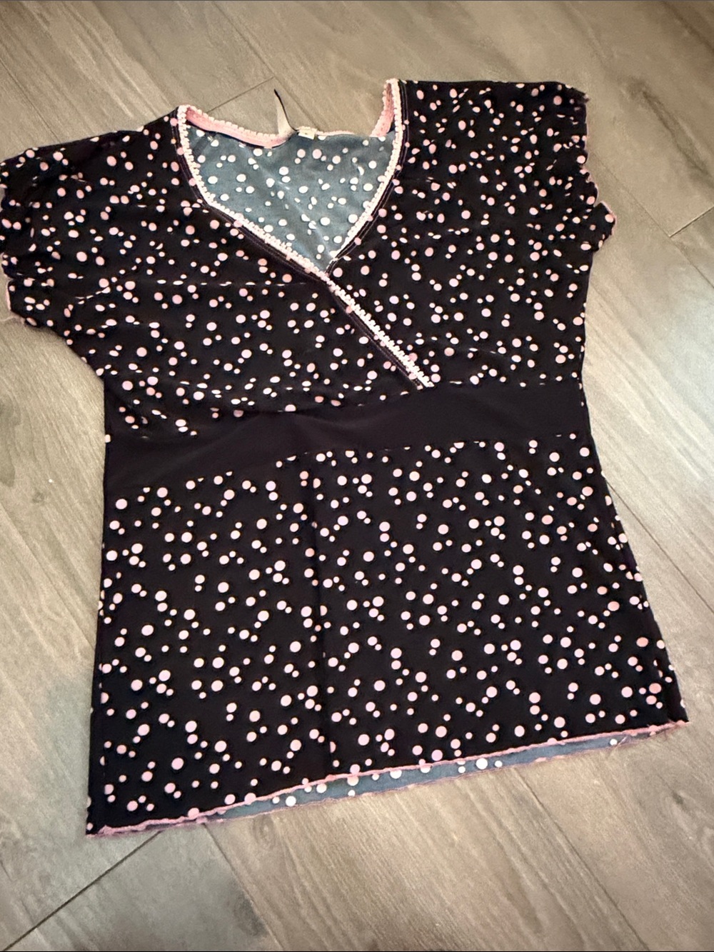 Susan Lawrence Black and Pink Polka Dot Wrap-Style Top